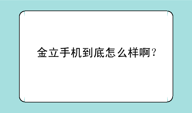 金立手机到底怎么样啊？