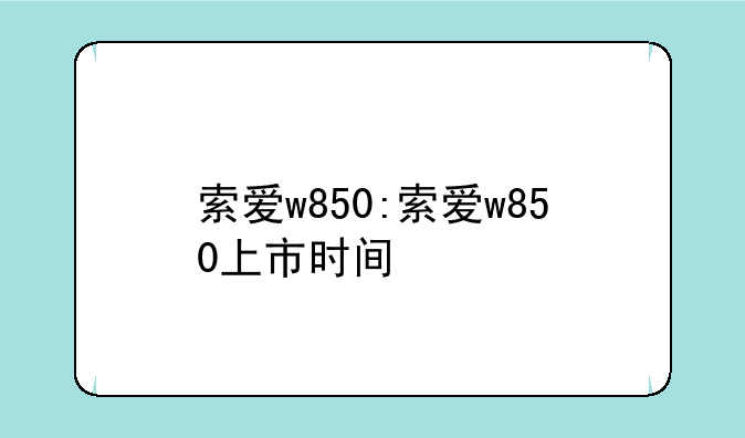 索爱w850:索爱w850上市时间